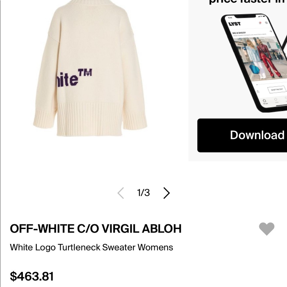 Off White Over Sized Turtle Neck Sweater. Worn On… - image 1